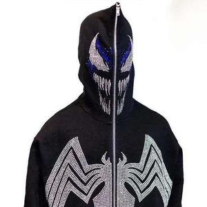 Sudadera con capucha Y2K personalizada extragrande con cremallera completa y pedrería para hombre y mujer, estilo streetwear, gráfico de esqueleto y araña, cristal, hip hop, gótica - Product Image 6