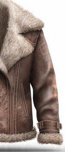 Blouson aviateur en cuir véritable pour homme avec doublure en fausse fourrure coupe-vent style moto fermeture éclair - Product Image 3