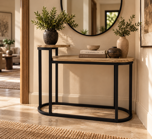 Mesa Consola de Entrada de 2 Niveles de Metal y Madera de Diseño Europeo Moderno, Muebles Modernos para Sala de Estar - Product Image 1