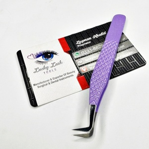 Pinzas de mano profesionales de alta calidad con purpurina púrpura, bota delgada de 90 grados, extensión de pestañas de acero inoxidable japonés - Product Image 1
