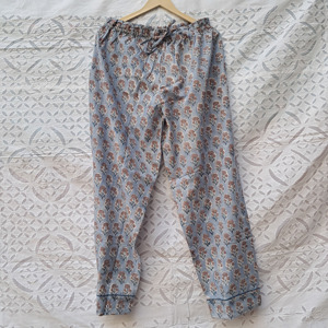 Wholesale Custom Block Printing Cotton Fabric Pajama Set With Button <b>Down</b> Collar & Elastic Waist Bottom <b>Pant</b> Comfy Sleepwear - Product Image 5