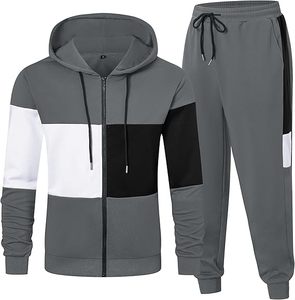 Superior international Men's 2 Piece Tracksuit <b>Full</b> <b>Zip</b> Hoodie <b>Sweatshirt</b> and Jogging Sweatpants Set Color Block Activewear - Product Image 5
