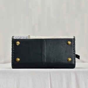 Bolso de hombro de cuero genuino de vaca con pelo, hecho a mano, con grabado floral plateado, de lujo, estilo occidental, para mujer - Product Image 5