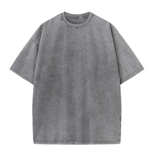 T-shirt gris en coton surdimensionné pour homme, manches courtes, col rond, couleur unie, tricot jersey, haut décontracté - Product Image 1