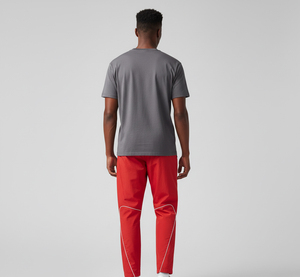 Pantalon décontracté pour homme, rouge, vintage, taille élastique, avec bande latérale, respirant, léger, en lin/coton, pour l'automne - Product Image 6