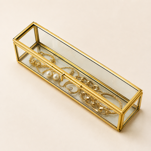 Caja de Joyería de Latón y Vidrio con Acabado Dorado, Caja de Almacenamiento Transparente para Anillos, Aretes, Pulseras e Invitaciones de Boda - Product Image 6