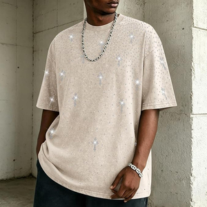 Camiseta Gótica para Hombre con Cruz de Diamantes de Imitación, Brillante, Estilo Y2K Punk Grunge Streetwear Vintage, con Gráficos y Lavado Ácido, Holgada - Product Image 4