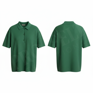 Polo rouge uni à manches courtes en coton côtelé, coupe décontractée, respirant, avec logo brodé personnalisé, idéal pour l'été - Product Image 3