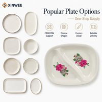 Assiette à dîner en céramique émaillée à 2 compartiments avec imprimé floral, assiette en céramique personnalisée pour la maison, la restauration, la vente en gros de vaisselle