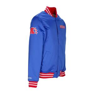 <b>Covered</b> <b>Button</b> Satin Varsity Jackets Wholesale Baseball Letterman Jacket Royal Blue Silk Shell Hip Hop Varsity Jacket - Product Image 2