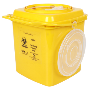 Green Revolution Yellow Square Medical Waste Bin 3Ltrs With Lid For Sharp Objects Biohazard <b>Label</b> Hospital Use - Product Image 4