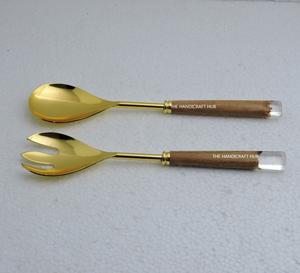 ชุดอุปกรณ์เสิร์ฟสลัด ด้ามหินอ่อน สแตนเลส สีดำ พร้อมส้อมและช้อน - Product Image 4