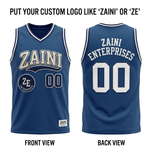 Maillot de basket-ball unisexe 220 GSM en maille polyester bleu et blanc avec logo brodé en twill personnalisé, uniforme d'équipe, séchage rapide, respirant - Product Image 1