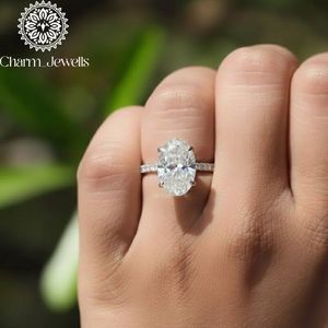 แหวนหมั้นทรงรีประดับมอยส์ซาไนต์ Charm_Jewells เงินแท้ 925 แบบหนามเตย สไตล์คลาสสิกสำหรับผู้หญิง - Product Image 1