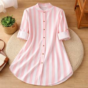 เดรสไหมพรมแขนยาวทรงหลวมสีพื้นเอวสูงสไตล์ฤดูร้อนสำหรับผู้หญิง ขายส่งสำหรับฤดูใบไม้ร่วง - Product Image 1