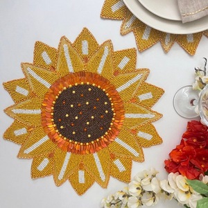 Handcrafted Cotton Beaded Round Butterfly Design Wedding Placemat Patriotic Americana Christmas Bows Customizable Size Color - Product Image 3
