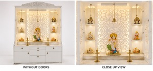 Mandir Tradicional de Madera de Teca con Aspecto de Mármol, Tallado con Láser, Jali, Templo Blanco Brillante, Mandir Moderno para el Hogar, Mandir Pooja Blanco Pulido - Product Image 3