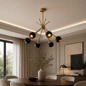 Black Brass <b>Sputnik</b> Chandelier 6 Globe Mid Century Modern Dining Room Ceiling <b>Light</b> Decorative Pendant <b>Fixture</b> - Product Image 4