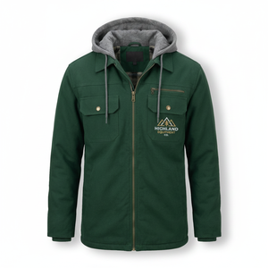HIGHLAND EQUIPMENT CO. Veste de travail en toile verte pour homme avec capuche et fermeture éclair - Product Image 1