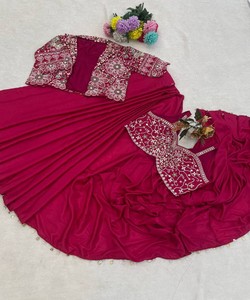 Sari listo para usar para mujer con chaqueta bordada, seda color granate, ropa étnica tradicional india para bodas y fiestas 82846 BB-59 - Product Image 5