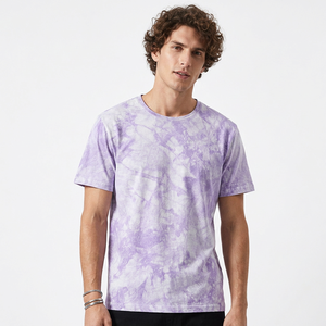 Men's <b>Tie</b>-Dye Short Sleeve T-Shirt O-Neck Regular Fit Casual <b>Knitted</b> Purple White Patterned Summer Wear - Product Image 5