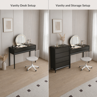 Coiffeuse moderne en verre éclairé avec miroir rond et chaise blanche pour chambre et salle de bain, personnalisable