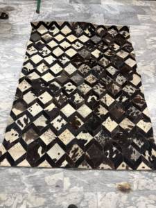 Premium Handmade Hair on Hide Square Cowhide Area Rug Geometric <b>Leather</b> Patchwork For Floor Carpets Living Room Interior Styling - Product Image 6