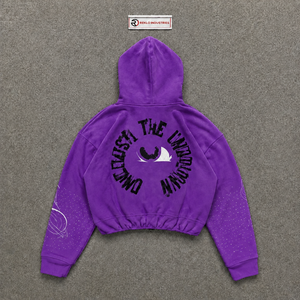 Sudadera con capucha morada con cremallera, estilo urbano, corte regular, diseño estampado, logo 44 frontal, para otoño, oversize, de forro polar, en oferta - Product Image 6