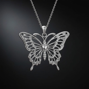 14K <b>Gold</b> Butterfly <b>Pendant</b> Necklace with Open Filigree Wings and Diamond Accents Fine Jewelry Luxury Elegant Necklace for Women - Product Image 6