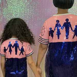 Vestido de Lentejuelas Jack and Jill para Adultos, Brillante, de Manga Corta, para Fiestas, Color Rosa y Azul, Estilo Túnica - Product Image 6