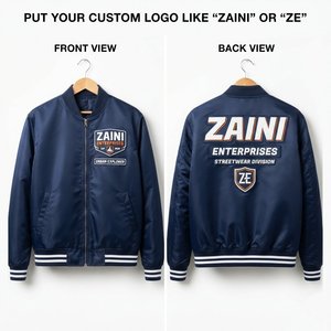 Premium 120 GSM Smooth Polyester Waterproof Breathable Bomber <b>Jacket</b> <b>Navy</b> Blue Solid Rib Cuffs Hem Printed Applique Patch Logo - Product Image 1