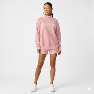 Conjunto de Dos Piezas para Mujer, Invierno 2026, Cuello Alto y Pantalones Cortos, Mezcla de Algodón Premium, Estilo Relajado, Suave, para Ropa Urbana - Product Image 5