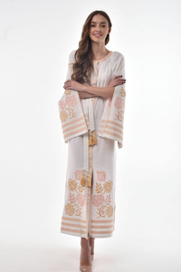Bohemian Style Cotton Maxi Dress for Women Embroidered <b>Long</b> Ethnic <b>Kaftan</b> Dress with Flowy Sleeves - Product Image 4