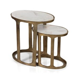 Modern Iron Nesting <b>Tables</b> With Marble Top Space Saving Multi Purpose Furniture For <b>Small</b> Apartments - Product Image 2