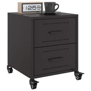 2pcs <b>Black</b> Steel <b>Bedside</b> <b>Cabinets</b> 14.2"x15.4"x17.1" Elegant Nightstands - Product Image 1