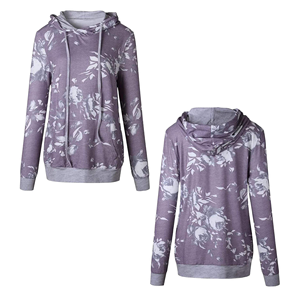 Sudadera con Capucha para Mujer, Estampado Floral, Manga Larga, Tejido de Poliéster, Transpirable, con Bolsillos, para Otoño - Product Image 3