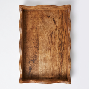 Bandeja de Madera Artesanal con Borde Festoneado para Servir, Diseño Rectangular con Asas Integradas, Estilo Rústico Moderno, para Ramadán - Product Image 3