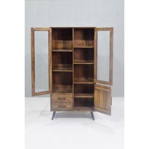 Armoire contemporaine en bois de manguier massif pieds en fer élégants porte en verre affichage stockage pour salon chambre ferme pour hôtel Villa - Product Image 2