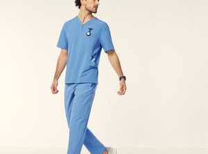 Ensemble de blouses médicales bleues pour femmes, en coton et polyester tissé, pantalon et haut à col en V, manches courtes - Product Image 2