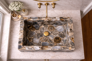 Custom Modern Eco-Friendly Agate Bathroom Sink Luxury Handmade Precious Stone <b>Basin</b> Rectangular Vanity Wash <b>Basin</b> - Product Image 3