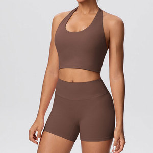 Conjunto de Top Corto y Pantalones Cortos de Yoga para Mujer, Estilo Retro, Lavado Ácido, Ropa Deportiva sin Costuras para Gimnasio, Conjunto Atlético de 2 Piezas para Yoga y Entrenamiento - Product Image 1
