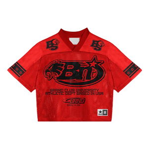 Nueva Camiseta de Fútbol Americano Personalizada, 100% Poliéster, Transpirable, de Manga Corta, Ligera, Color Rojo Escarlata y Azul Marino, con Malla - Product Image 2