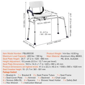 Panca di Trasferimento per Vasca Regolabile in Altezza con Schienale Reversibile e Sedile con Foro per Vasca, con Cintura di Sicurezza - Attrezzatura di Sicurezza per il Bagno - Product Image 4