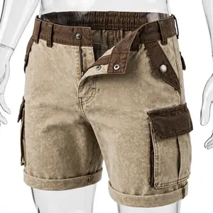Pantalones Cortos Cargo Bermuda para Hombre, Talla Grande, con Logotipo Personalizado, Cintura Media, Cierre de Botones, Mezclilla Lavada, Múltiples Bolsillos, Ropa Casual - Product Image 6