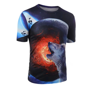 Camiseta de Manga Corta con Cuello Redondo para Hombre, Diseño de Oso Rugiendo y Planeta Rojo, Impresión Serigráfica, Corte Regular, Informal, 100% Algodón, 150 Gramos, Lisa - Product Image 2