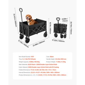 Carrello Pieghevole da Esterno 120L 225LBS con Ruote per Ogni Terreno, Carrello da Campeggio Regolabile e Resistente - Product Image 3