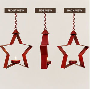 AK laiton fait à la main en métal forme d'étoile décor de noël suspendu rouge fini avec chaîne attrayante pour les ornements d'arbre de noël - Product Image 4