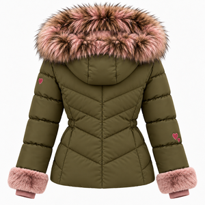 Veste matelassée pour femme Thorfinn Industry avec capuche en fourrure, fermeture éclair, vert olive, garniture en fausse fourrure, prix de gros, OEM - Product Image 3