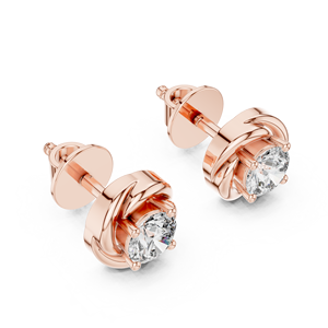 Boucles d'oreilles clous en or jaune 14 carats avec motif tourbillon et moissanite taille brillant, bijoux fins modernes et minimalistes pour femme, idéales pour anniversaire ou soirée - Product Image 1