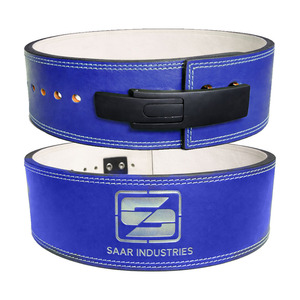 Ceinture de musculation en cuir de vache bleu Saar Industries, boucle réglable, soutien lombaire pour l'entraînement en force - Product Image 1